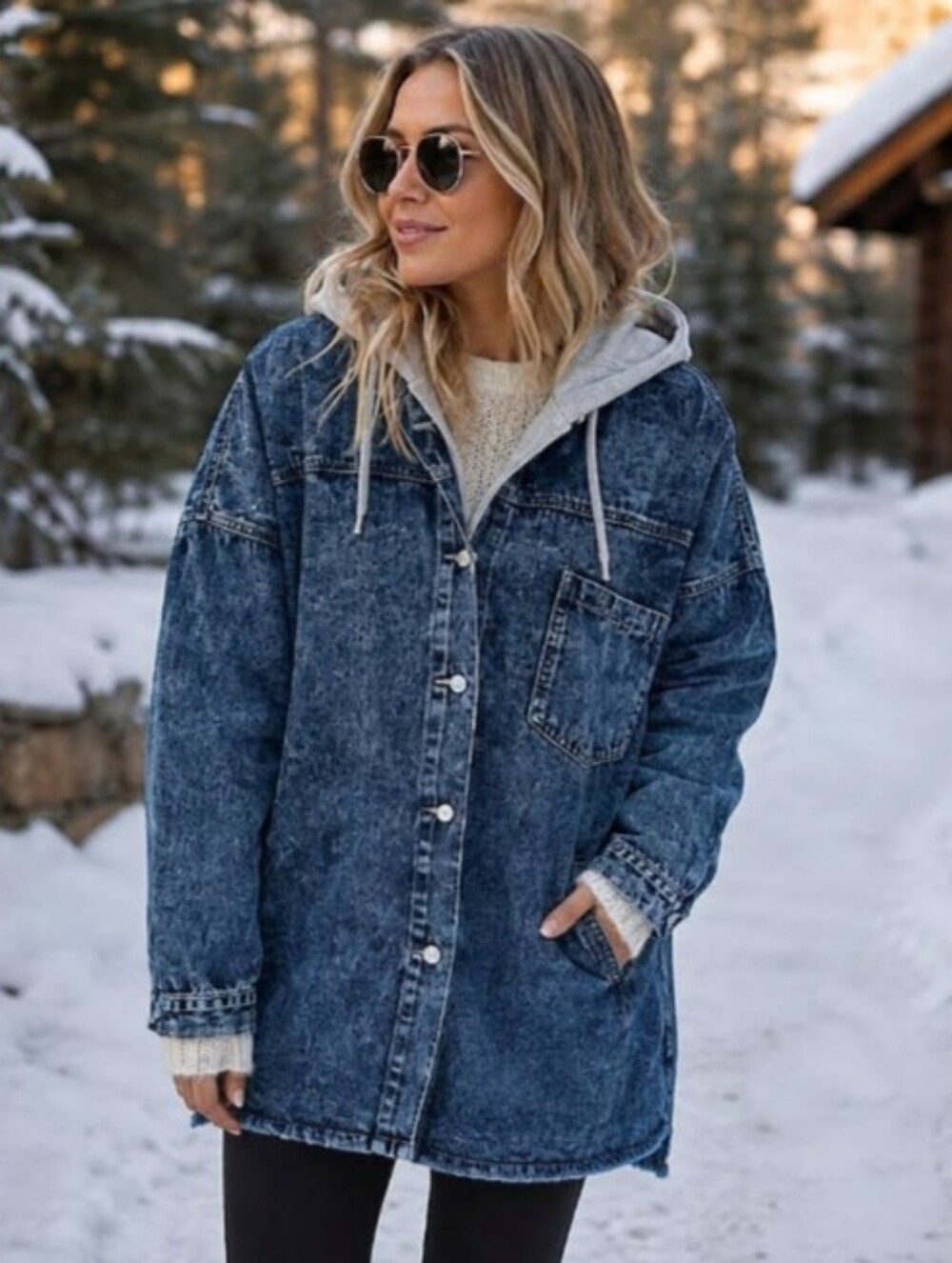THRILL Hooded Heavy Denim Hooded Frayed Edge Coat | 2X
